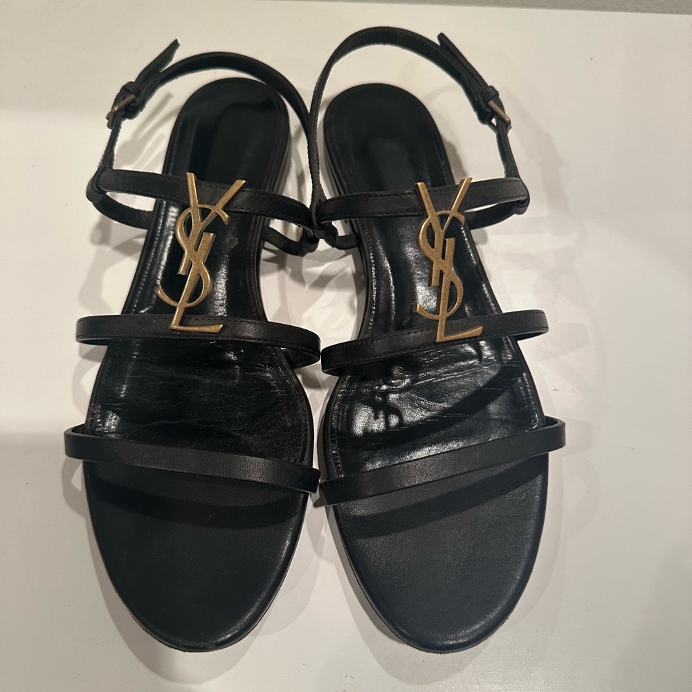 YSL Cassandra Calfskin Slingback Sandals
